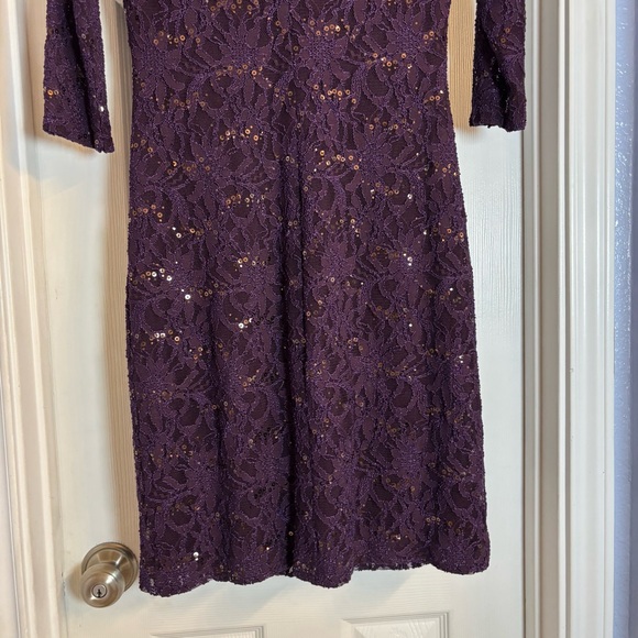 Lauren Ralph Lauren Dark Purple Lace Sequin Cowl-Neck Sheath Dress Sz 8 - Picture 6 of 15